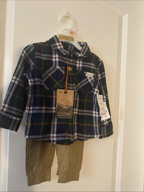 Weatherproof Navy, Green and White Plaid Flannel Shirt